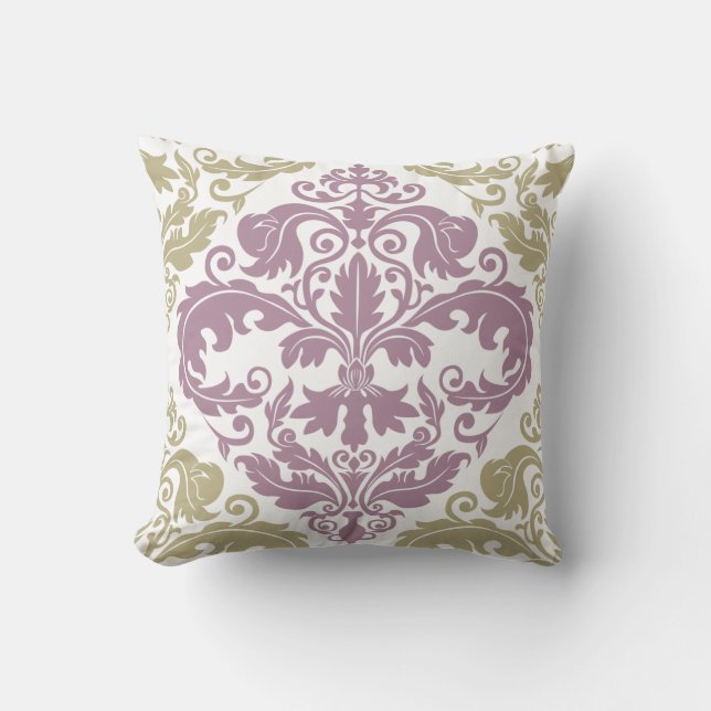 Coussin Carreau - duo de damassé - sauge et prune (Recto)