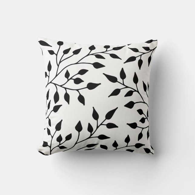Coussin Carreau élégant de feuille/blanc de noir (Recto)