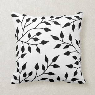 Coussin Carreau élégant de feuille/blanc de noir