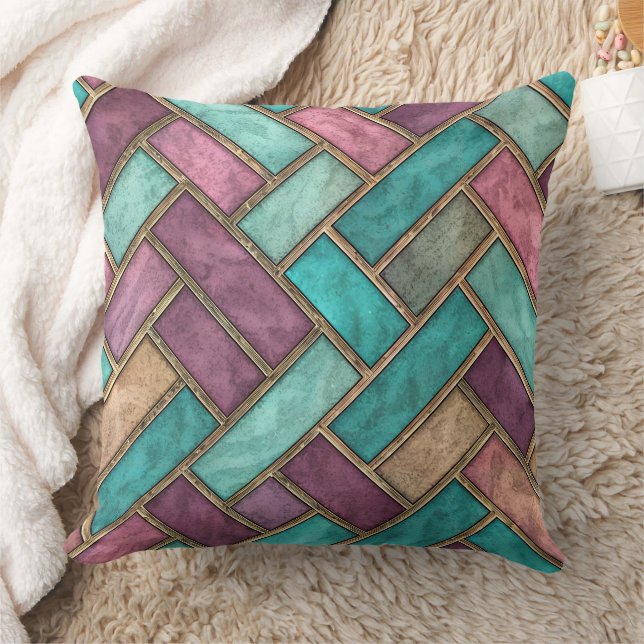 Coussin Carreau en Chevron Teal et Mauve - Brique (Couverture)