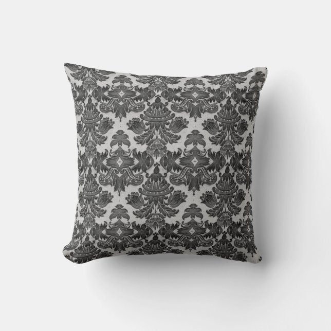 Coussin Carreau en damassé noire et grise (Recto)
