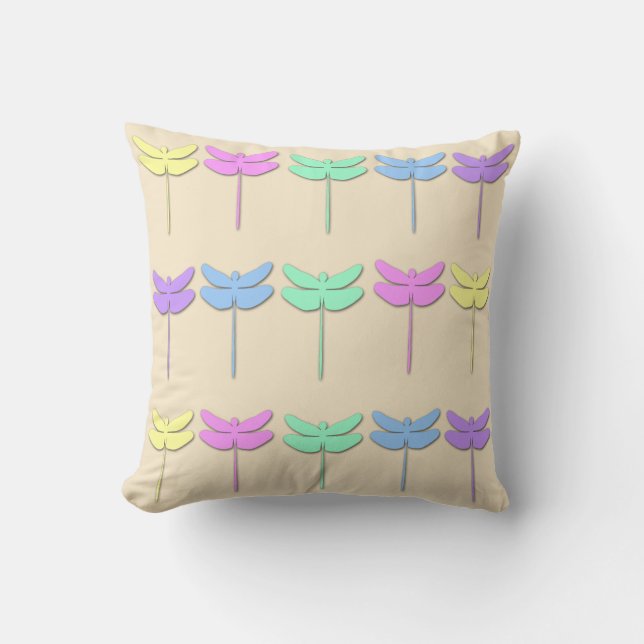 Coussin Carreau en pastel de motif de libellule (Recto)
