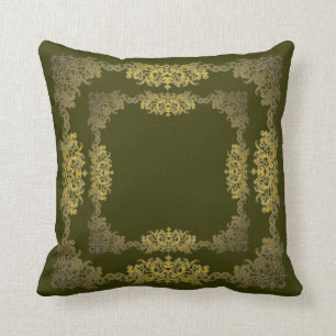Coussin Carreau encadré de vert olive