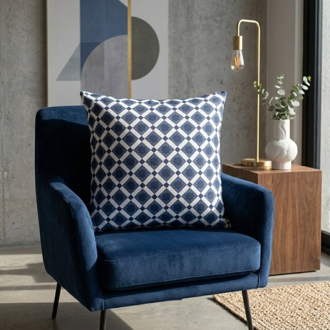 Coussin Carreau étoile géométrique marocain bleu moderne (Créateur téléchargé)