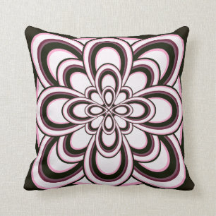 Coussin Carreau, fleur abstraite 2, blanc rose noir