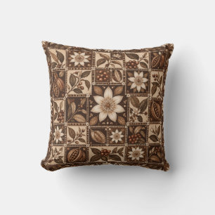 Coussin Carreau floral à la crème de cacao en patchwork