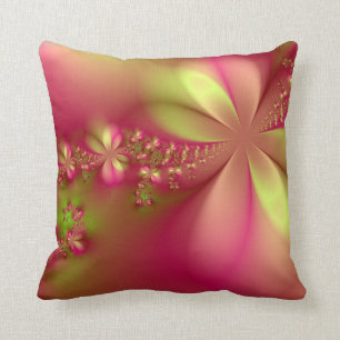 Coussin Carreau floral de fractale rose et verte