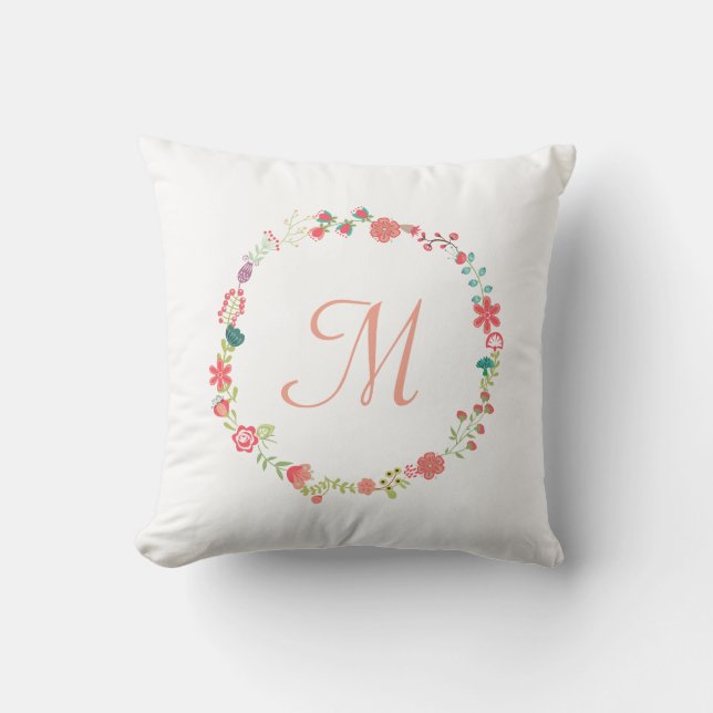 Coussin Carreau floral de monogramme de guirlande (Recto)
