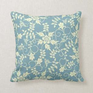 Coussin Carreau floral de papillon bleu vintage