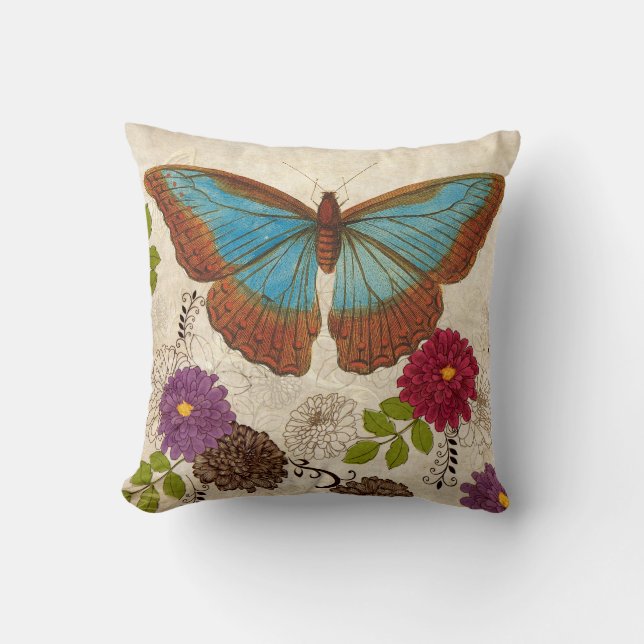 Coussin Carreau floral de papillon de fleur de nature (Recto)