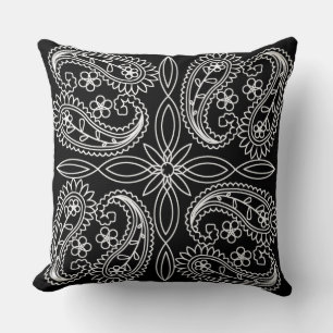 Coussin Carreau floral noir et blanc de motif de Paisley
