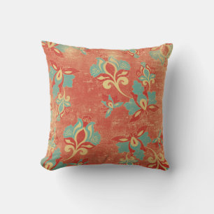 Coussin Carreau floral orange de turquoise de Nouveau