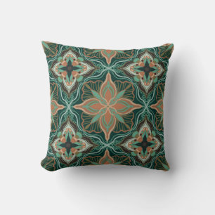 Coussin Carreau floral sarcelle marocain aquarelle
