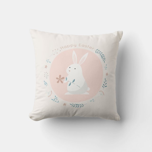 Coussin Carreau floral simple du lapin de Pâques | (Recto)