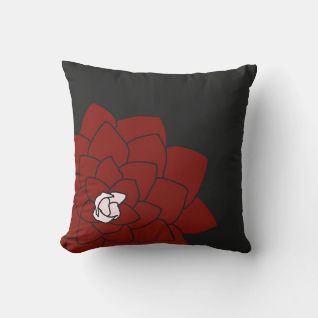 Coussin Carreau foncé de charbon de bois avec la fleur (Recto)