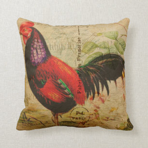 Coussin Carreau français vintage de coq de pays