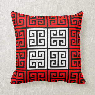 Coussin Carreau grec blanc et noir rouge de motif