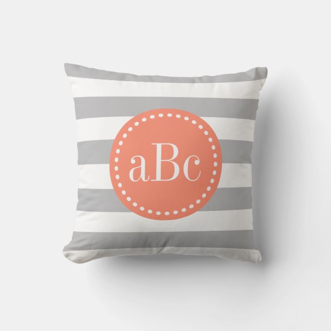 Coussin Carreau gris-clair et de corail de monogramme (Recto)