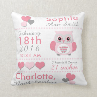 Coussin Carreau gris rose de crèche de hibou de stat de