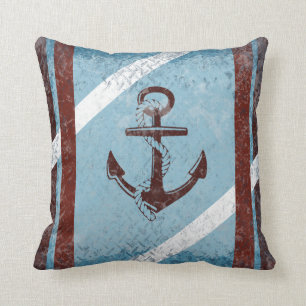 Coussin Carreau grunge bleu rouge de rétro Ancre nautique