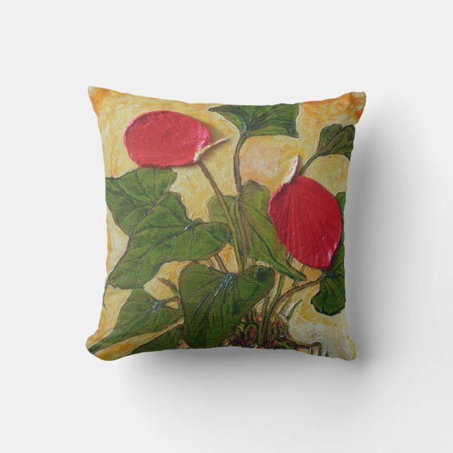 Coussin Carreau hawaïen rouge d'usine de lave (anthure) (Recto)