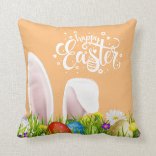 Coussin Carreau heureux de Pâques d'oreilles florales d
