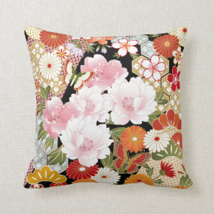 Coussin Carreau japonais de motifs de fleur de kimono