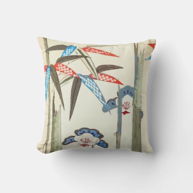 Coussin Carreau japonais vintage de bambou d'illustration (Recto)