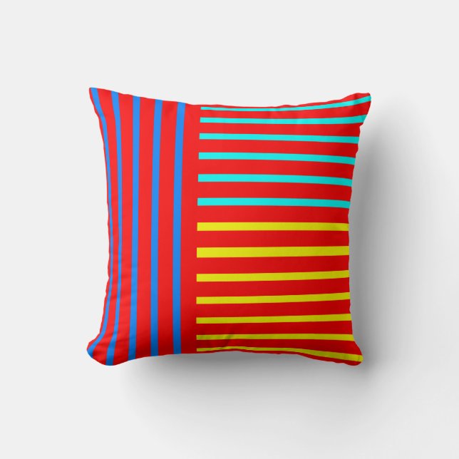 Coussin Carreau jaune bleu rouge de rayure (Recto)