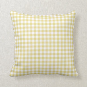 Coussin Carreau jaune de motif de guingan de crème