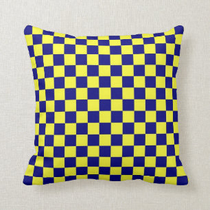 Coussin Carreau jaune et bleu de motif d'échecs