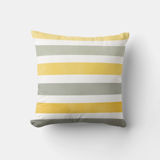 Coussin Carreau large jaune et gris audacieux de rayures (Recto)