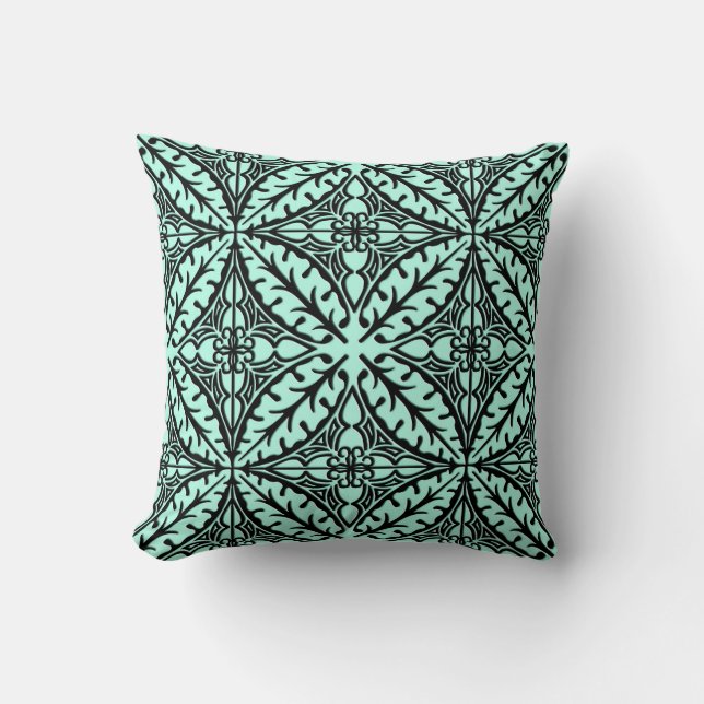 Coussin Carreau marocain - bleu aqua et noir (Recto)