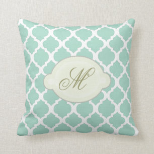 Coussin Carreau marocain vert et blanc en bon état