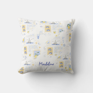 Coussin Carreau Méditerranéen Citron Monogramme Nom