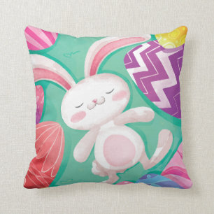 Coussin Carreau mignon de l'aquarelle   de lapin de Pâque