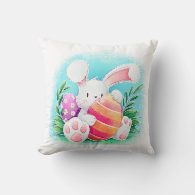 Coussin Carreau mignon de l'aquarelle | de lapin de Pâques (Recto)