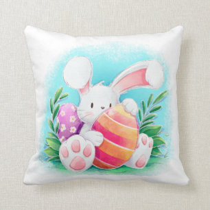 Coussin Carreau mignon de l'aquarelle de lapin de Pâques