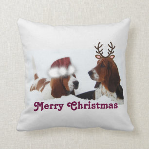 Coussin Carreau mignon w/Snow de Noël et chiens de basset