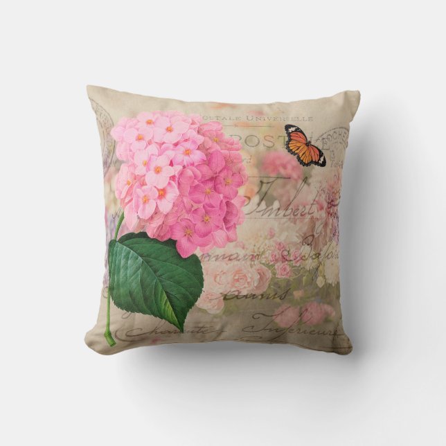 Coussin Carreau minable d'hortensia rose de Redoute (Recto)