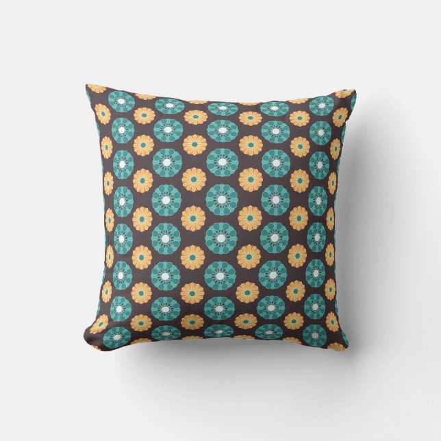 Coussin Carreau - motif floral moderne (Teal et or) (Recto)