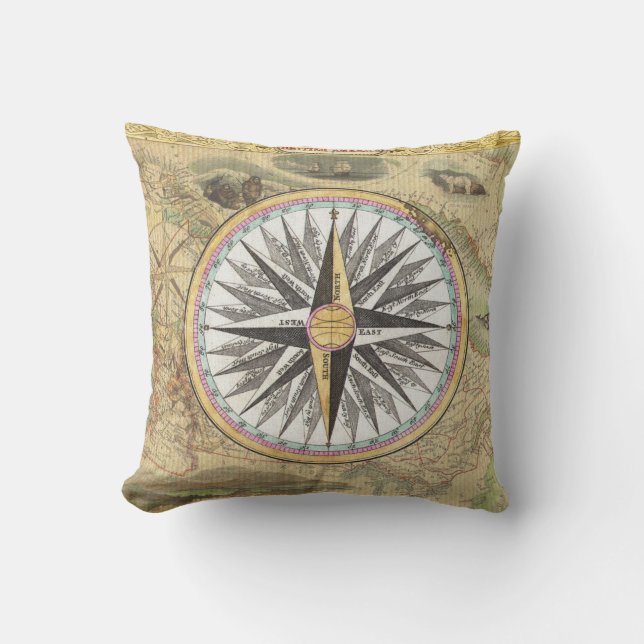 Coussin Carreau nautique de carte de boussole (Recto)
