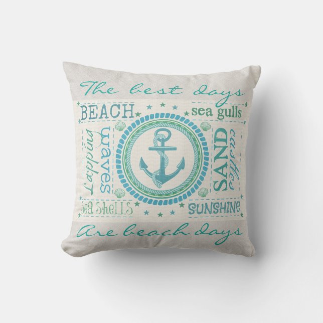 Coussin Carreau nautique de plage de typographie d'Ancre (Recto)