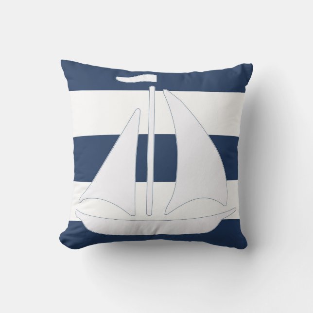 Coussin Carreau nautique de rayure bleue de voilier (Recto)