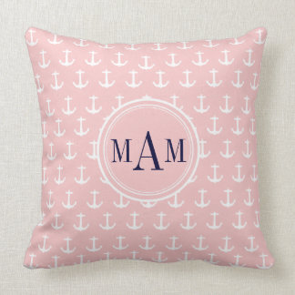 Coussin Carreau nautique rose à la mode de monogramme