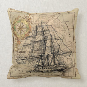 Coussin Carreau nautique vintage de carte