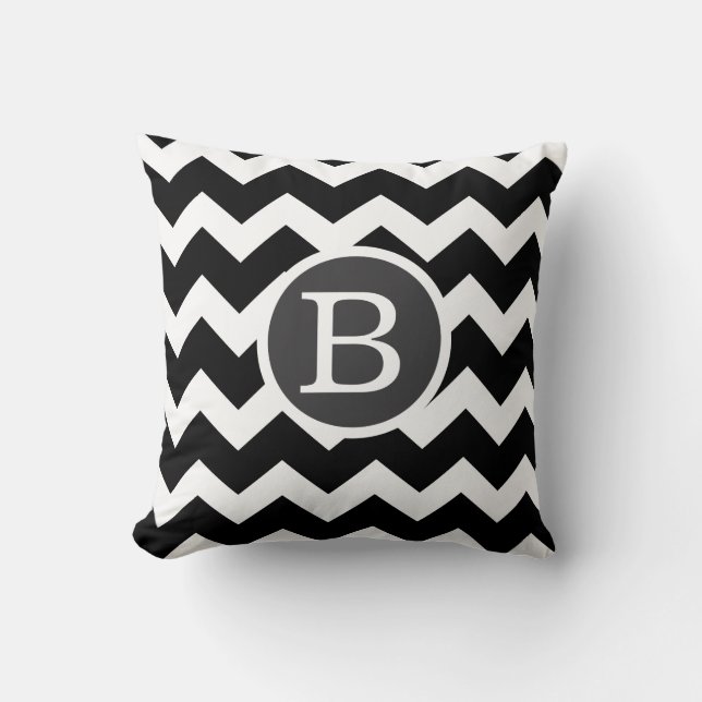 Coussin Carreau noir de chevron de zigzag d'abrégé sur (Recto)