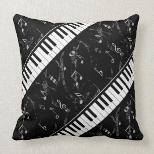 Coussin Carreau noir et blanc 2 de musique de piano