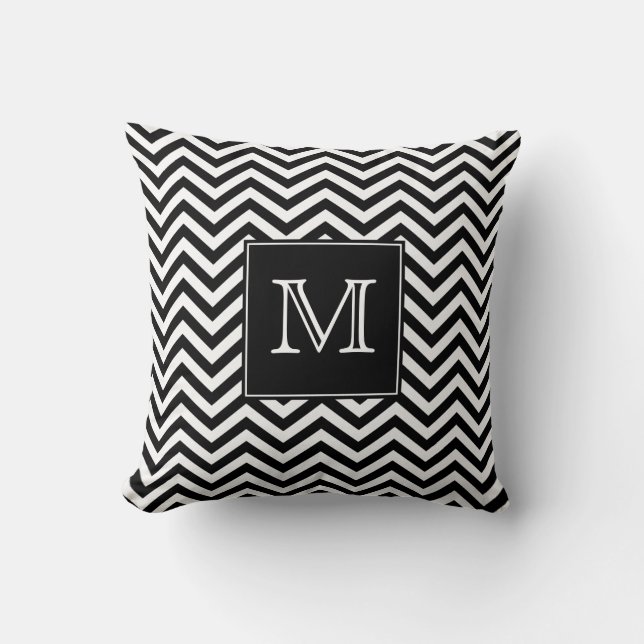 Coussin Carreau noir et blanc de Chevron de monogramme (Recto)