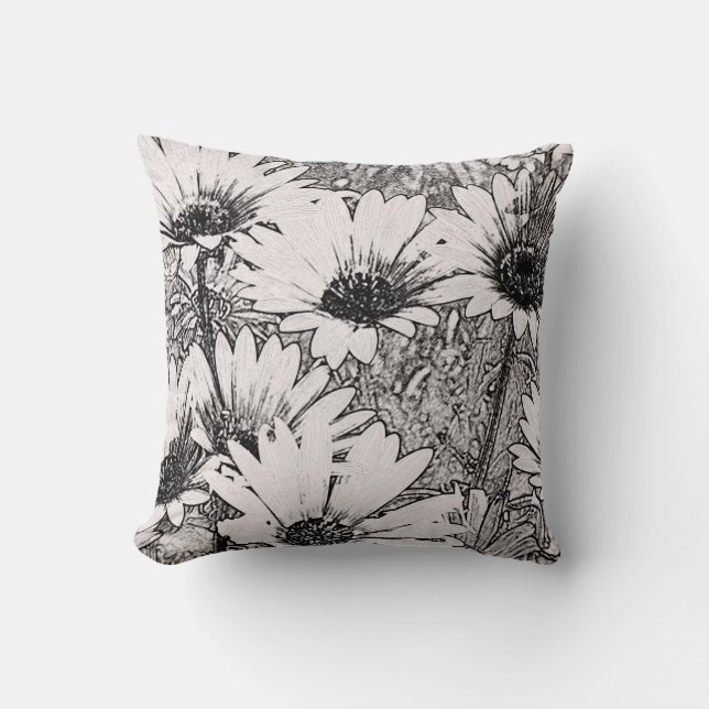 Coussin Carreau noir et blanc de conception florale (Recto)